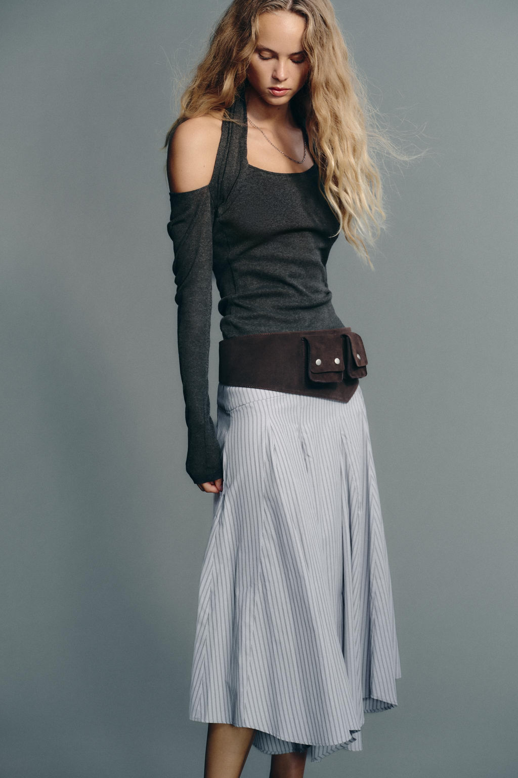 STRIPED MIDI SKIRT - Zara фото 9