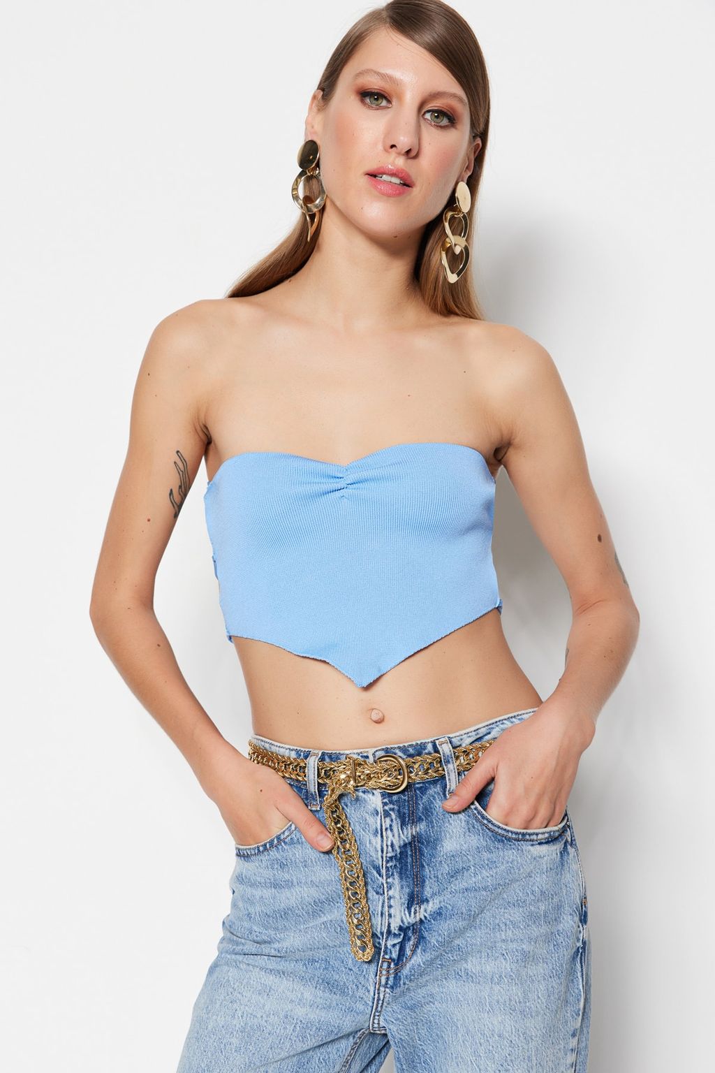 Ac?k Mavi Crop Triko Biyeli Bluz TPRSS23BZ00066 - Trendyolmilla фото 2