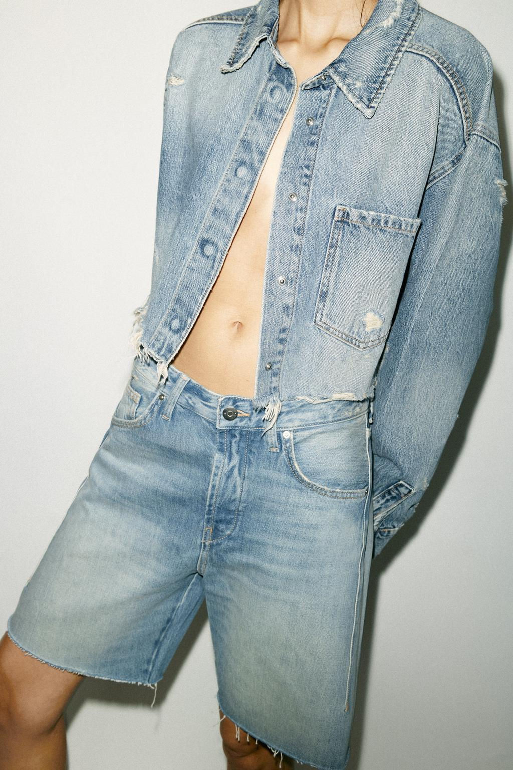 TRF MID-WAIST BELT LOOP DENIM BERMUDA SHORTS - Zara фото 4