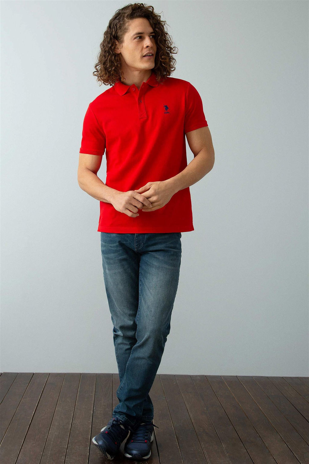 Мужская красная базовая футболка с воротником-поло - U.s. polo assn фото 3