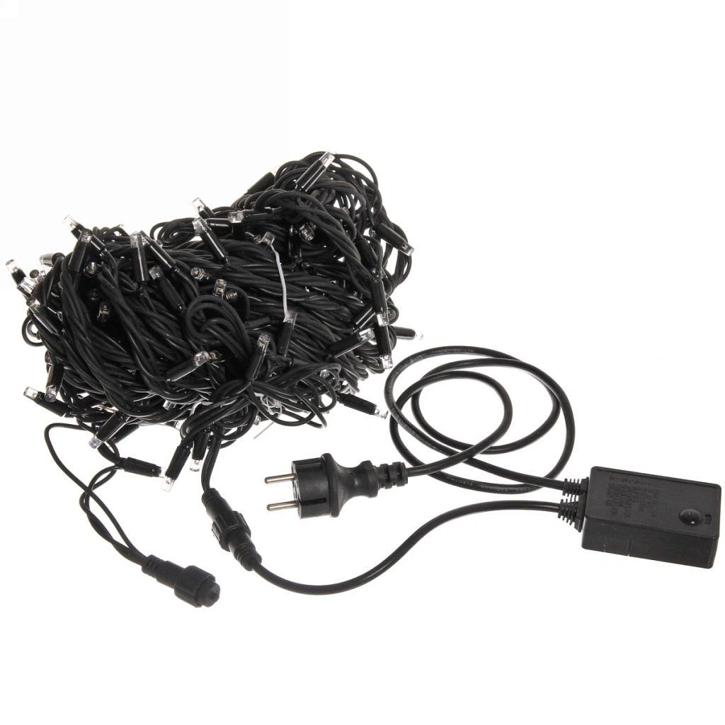 Гирлянда для улицы 11м 120 ламп LED чёрный провод, 8 реж, IP-54, Теплый белый (возможность соединения)