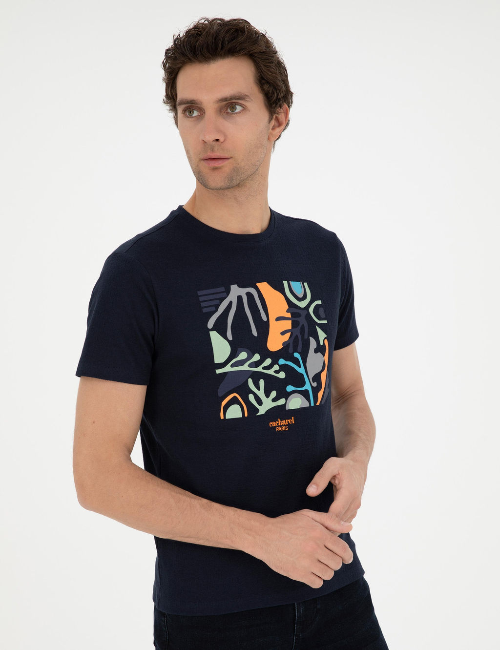 Темно-синяя приталенная футболка с круглым вырезом - Cacharel фото 3