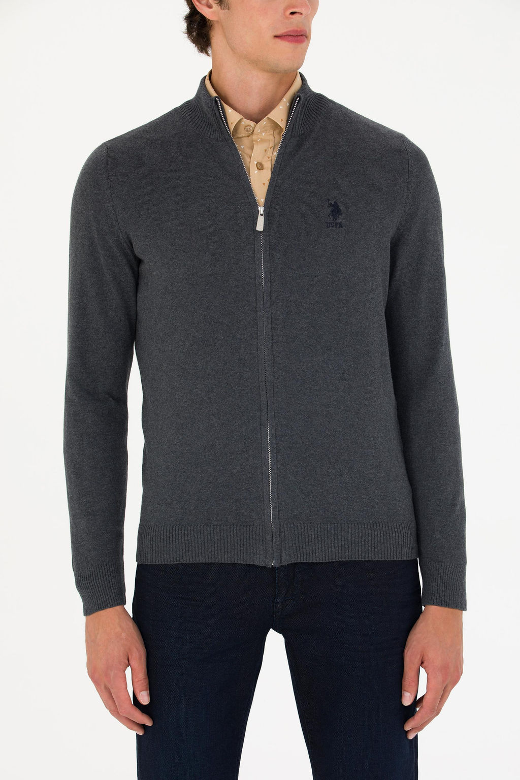 U. S. Polo Assn Мужской базовый трикотажный кардиган антрацитового меланжа - U.s. polo assn фото 20