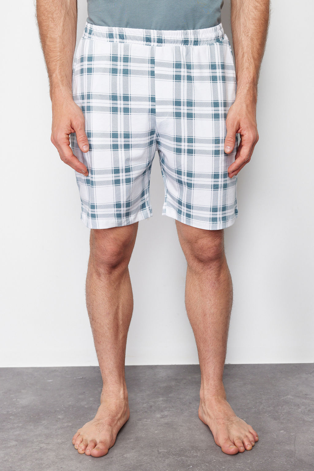 TRENDYOL MAN Yesil %100 Pamuk Regular Fit Ekose Orme Sortlu Pijama Tak?m? THMSS21PT0326 - Trendyolmilla фото 6