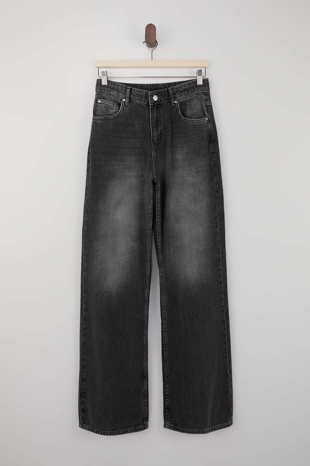 Trendyolmilla Wardrope Essentials Antrasit DOKUMLU Yuksek Bel Wide Leg Jeans TWOSS26JE00128