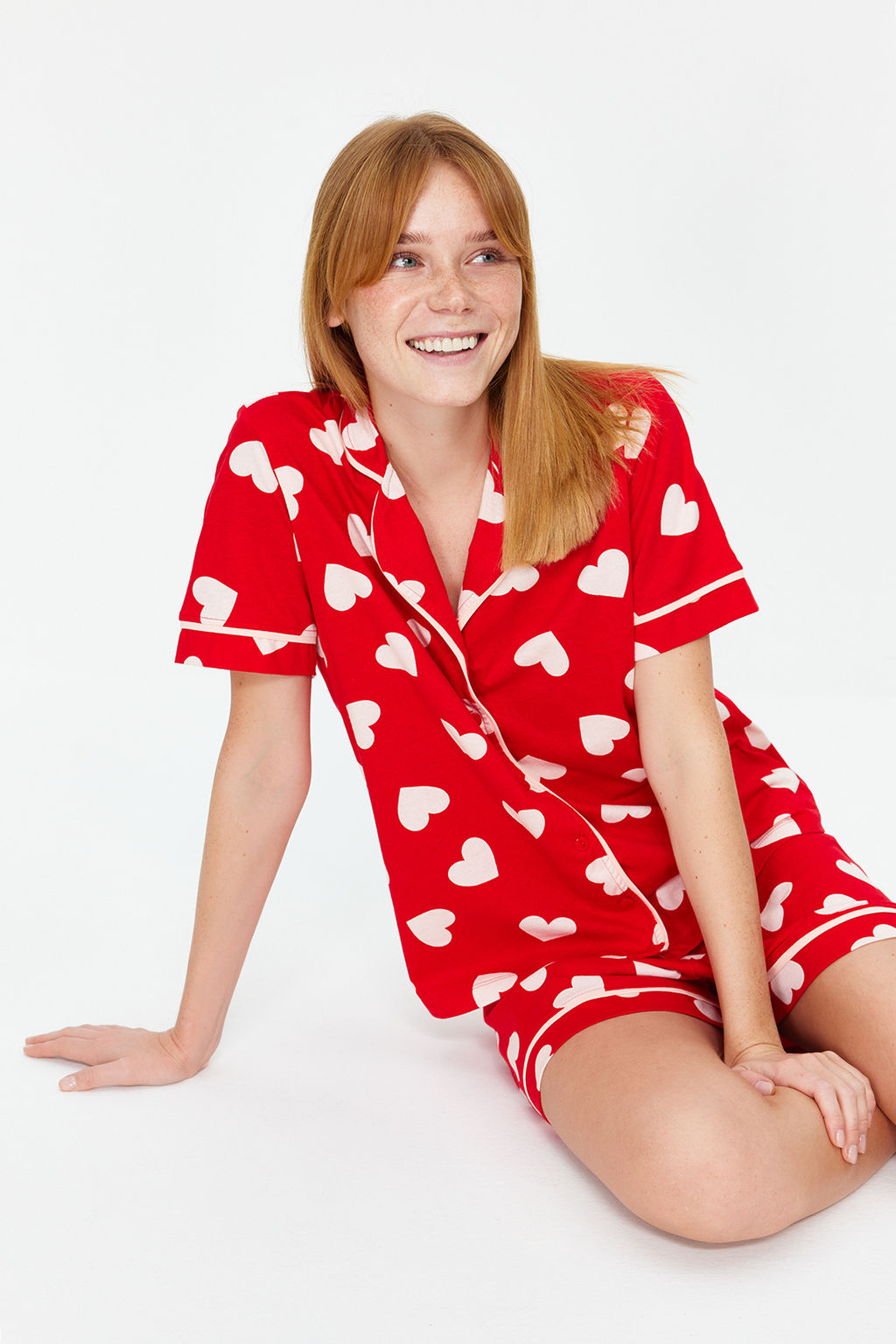 K?rm?z? %100 Pamuklu Kalpli Biye Detayl? Sortlu Orme Pijama Tak?m? THMSS21PT1200 - Trendyolmilla фото 3