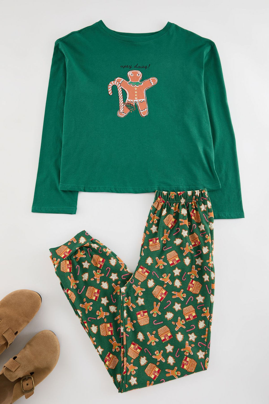 Trendyolmilla Yesil %100 Pamuklu Y?lbas? Temal? Orme Pijama Tak?m? THMAW24PT00061  фото 9