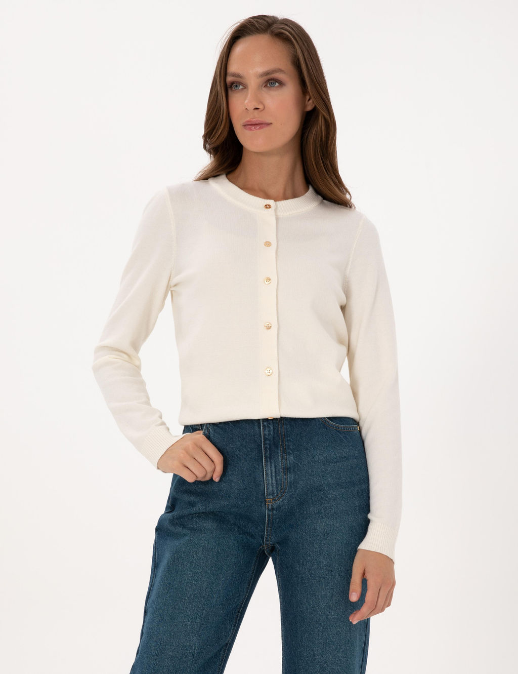 Ekru Slim Fit Triko H_rka