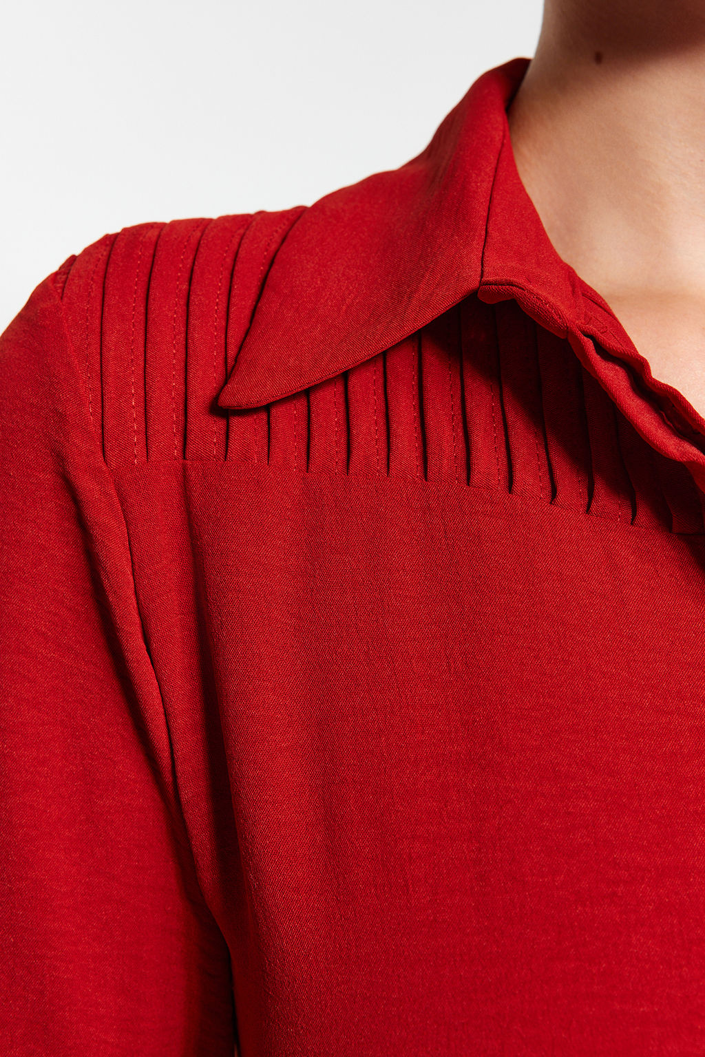 Kiremit Kusakl? Dugmeli Dokuma Gomlek Elbise TWOAW24EL00359