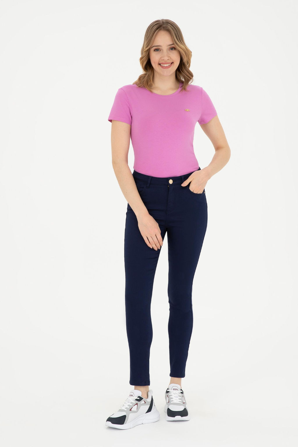 Женская фиолетовая базовая футболка с круглым вырезом Неожиданная скидка в корзине - U.s. polo assn фото 4