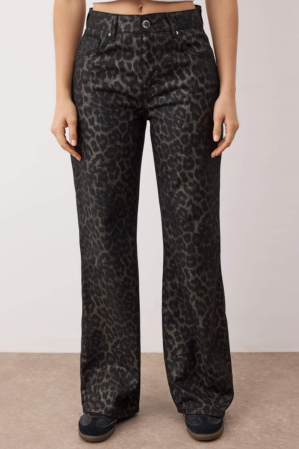 Cok Renkli Leopar Desenli Yuksek Bel Wide Leg Genis Paca Jeans TWOAW26JE00154 - Trendyolmilla фото 3