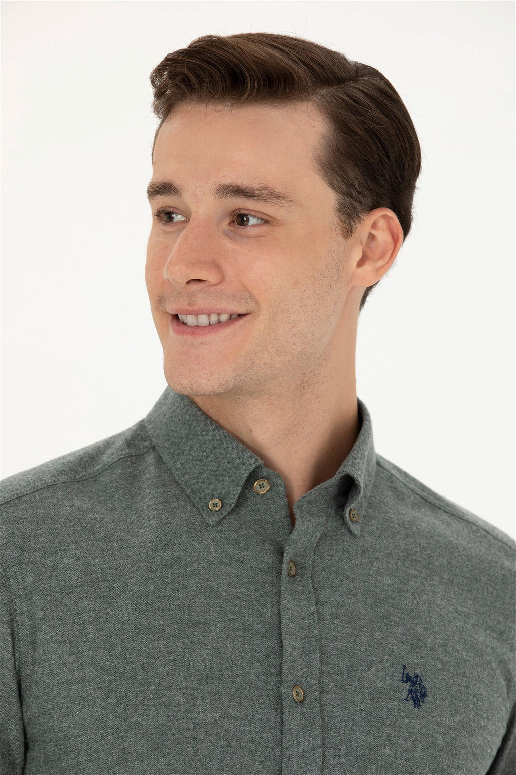 U. S. Polo Assn / Мужская темно-зеленая базовая рубашка с длинным рукавом - U.s. polo assn фото 9