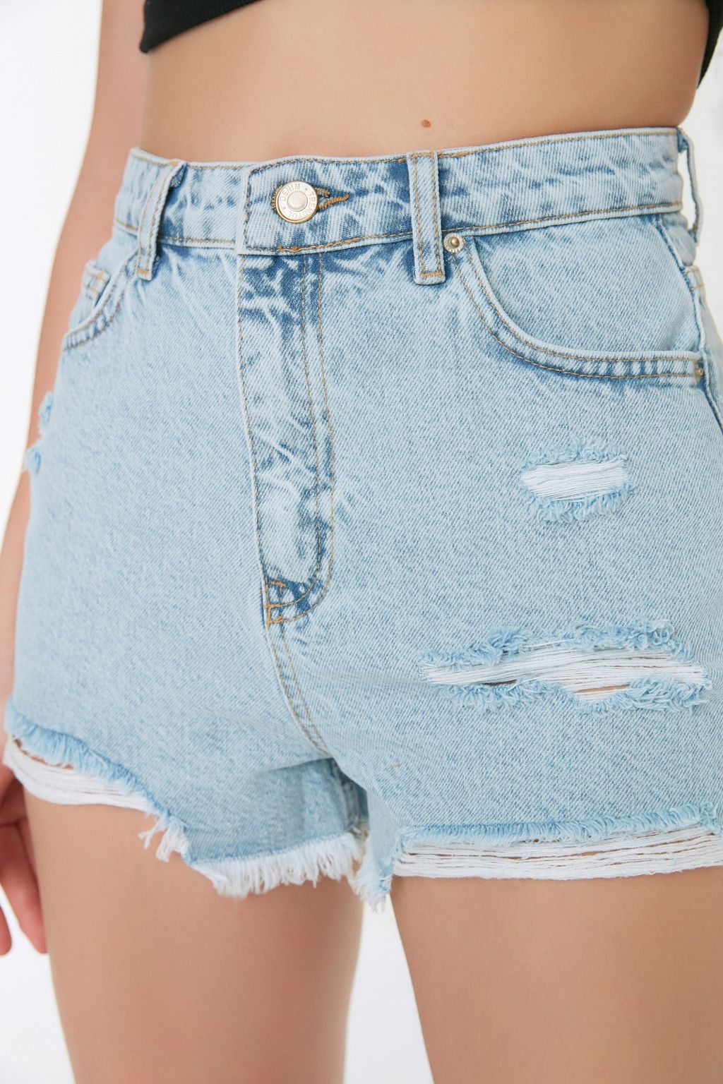 Ac?k Mavi Y?rt?kl? Yuksek Bek Mini Denim Sort TWOSS22SR00047