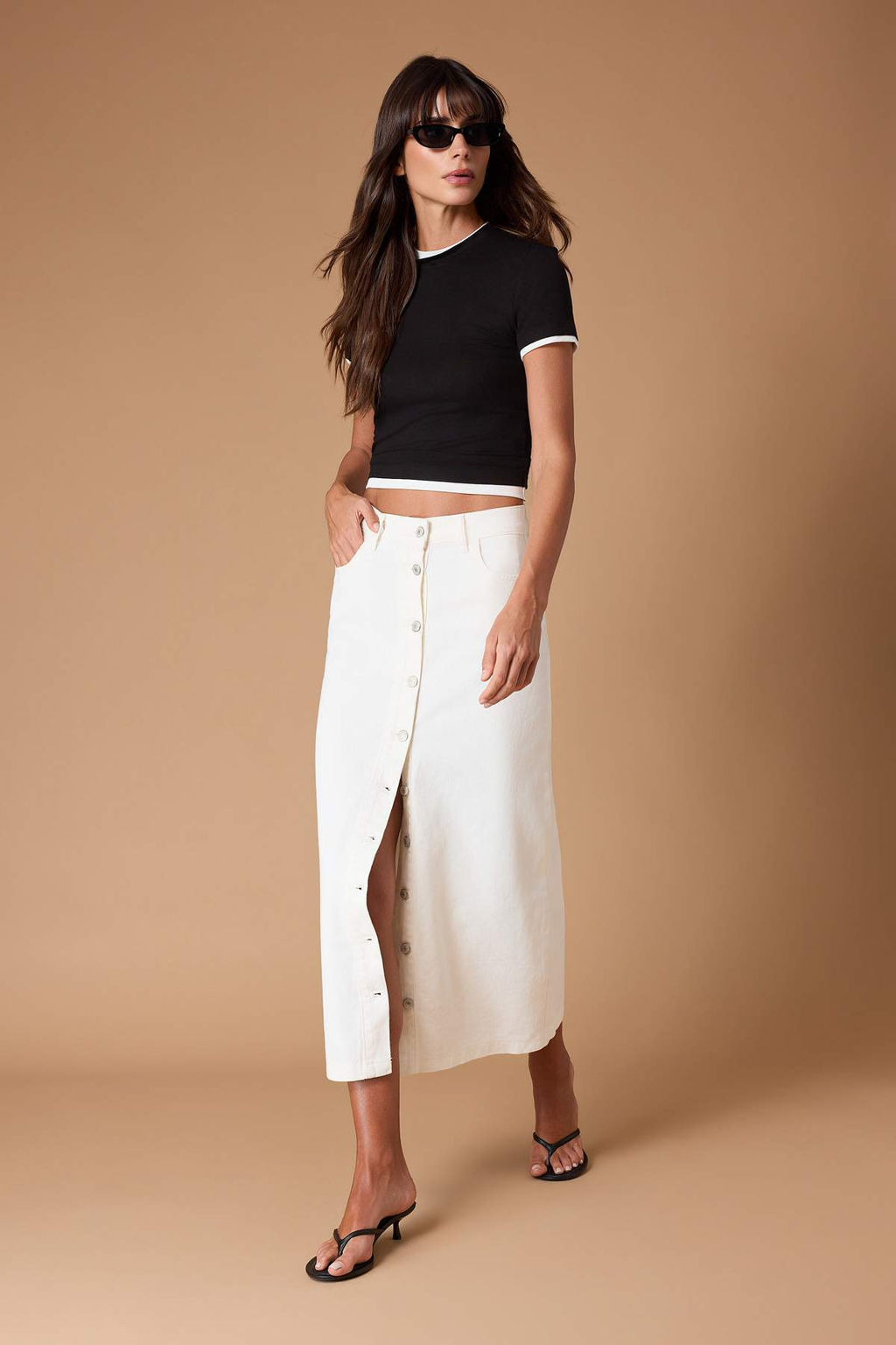 Ekru D__me Kapamal_ Denim Kot Etek TCTSS23EE00024 - Trendyolmilla фото 4