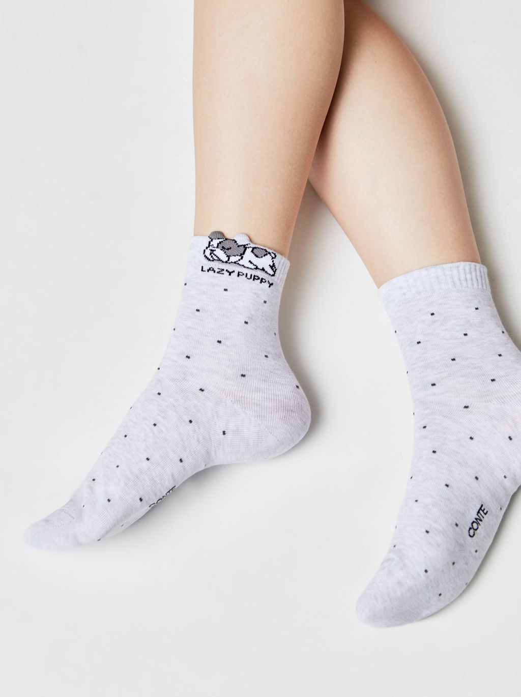 Цена за 2 пары. Носки Короткие CONTE Хлопковые носки CLASSIC с пикотом Puppy светло-серый - Conte elegant фото 5