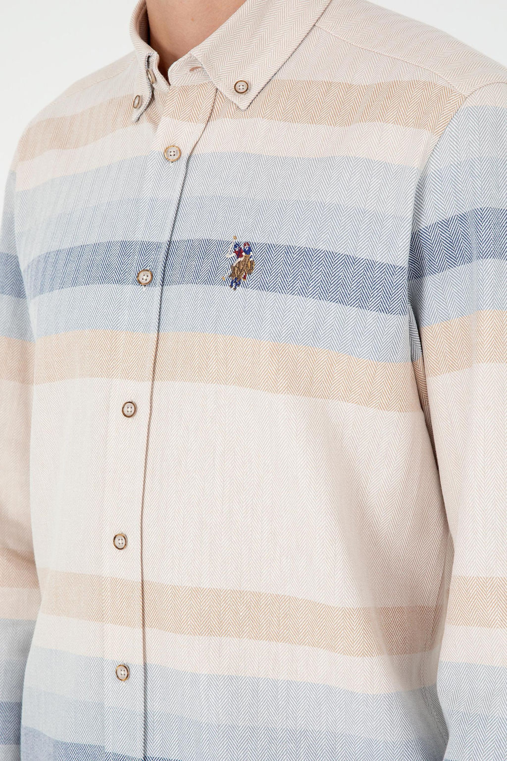 Мужская рубашка светло-коричневого цвета с длинным рукавом - U.s. polo assn фото 7