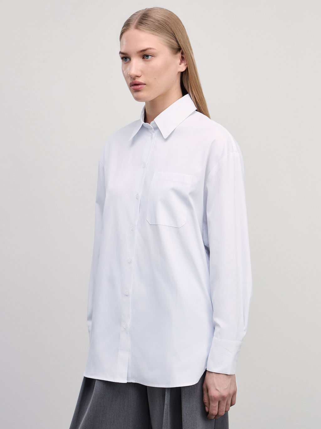 Рубашка из хлопка с пуговицами по бокам / Zarina фото 4