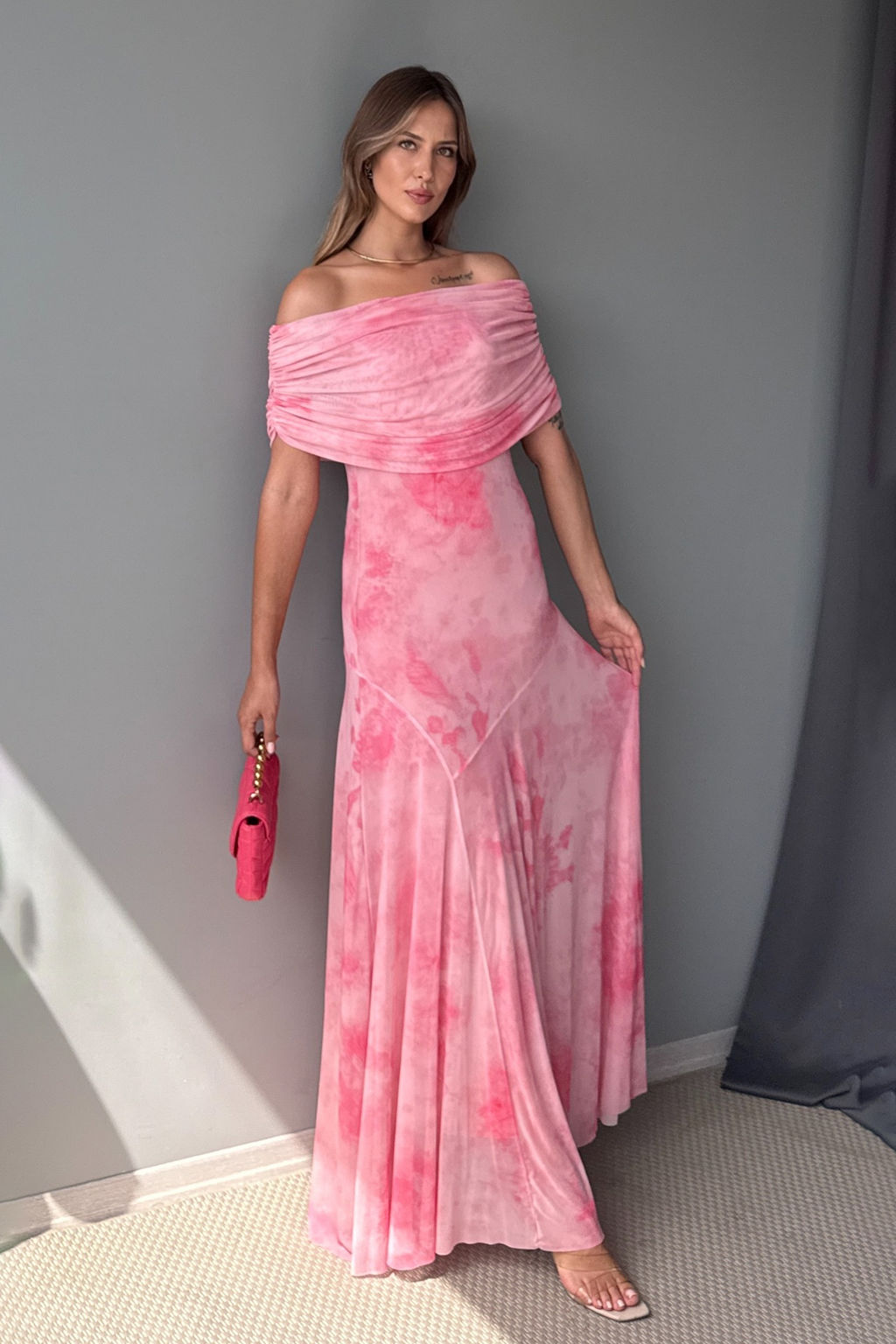 Fusya A Kesim Cicek Desenli Carmen Yaka Maxi S?k Abiye Gece Mezuniyet Elbisesi TPRSS25EL00320 - Trendyolmilla фото 7