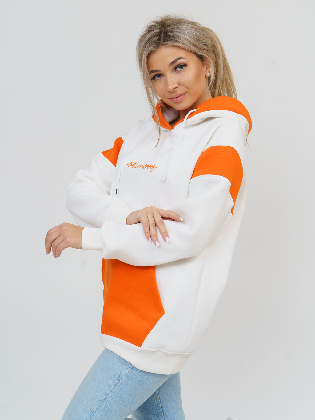 879 Толстовка "экрю/оранжевый"