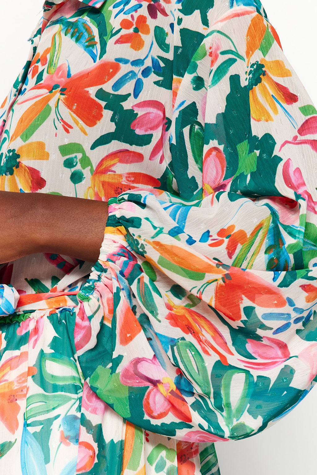 Cok Renkli Cicek Desenli Belden Ac?lan Mini Astarl? Sifon Ucus Ucus Dokuma Elbise TWOAW24EL00841