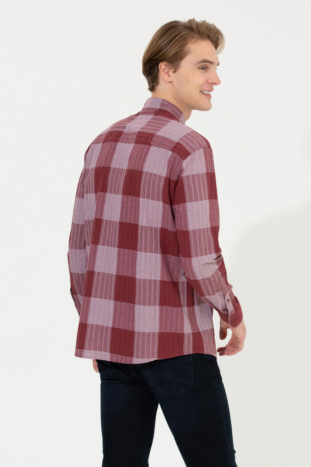 Рубашка мужская U.S. Polo Assn в шотландскую клетку красная  фото 5