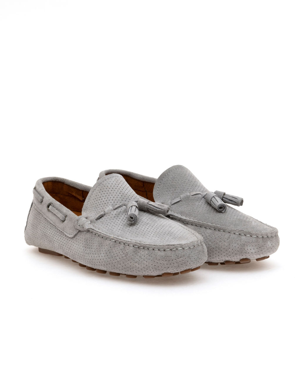 Gri %100 Deri Loafer Ayakkab_