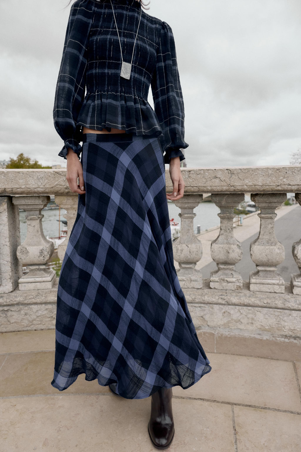 CHECKED MIDI SKIRT