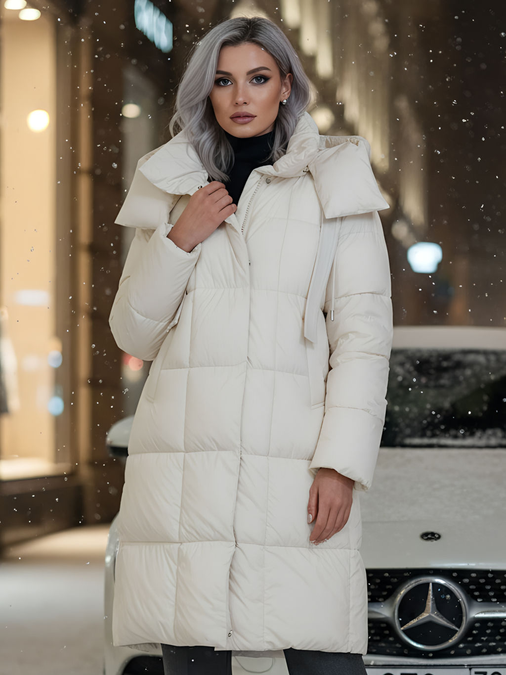 Пальто зимнее утепленное с капюшоном женское бежевого цвета 7700B - Visdeer фото 20