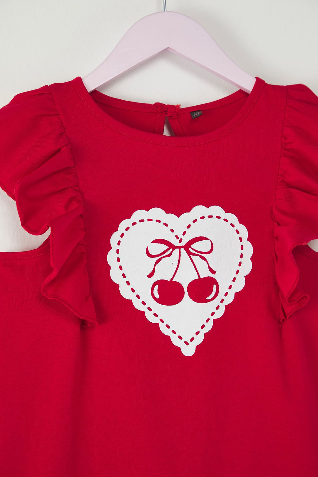 K?rm?z? K?z Cocuk %100 Pamuk Kalp Bask?l? F?r?f?rl? Kolsuz Mini Orme Elbise TKDSS25EL00071 - Trendyolmilla фото 2