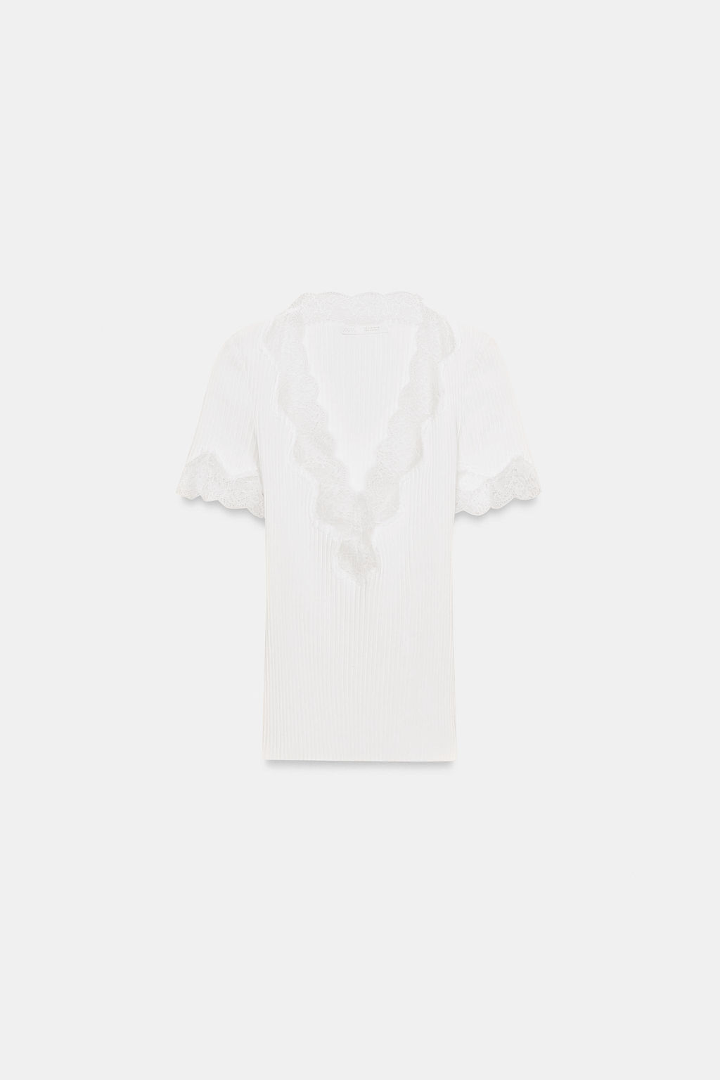 RIBBED LACE T-SHIRT - Zara фото 10