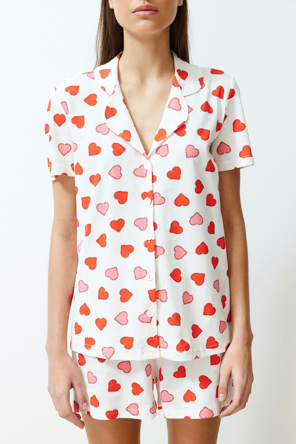 Cok Renkli %100 Pamuklu Kalpli Sortlu Orme Pijama Tak?m? THMSS24PT00152 - Trendyolmilla фото 4