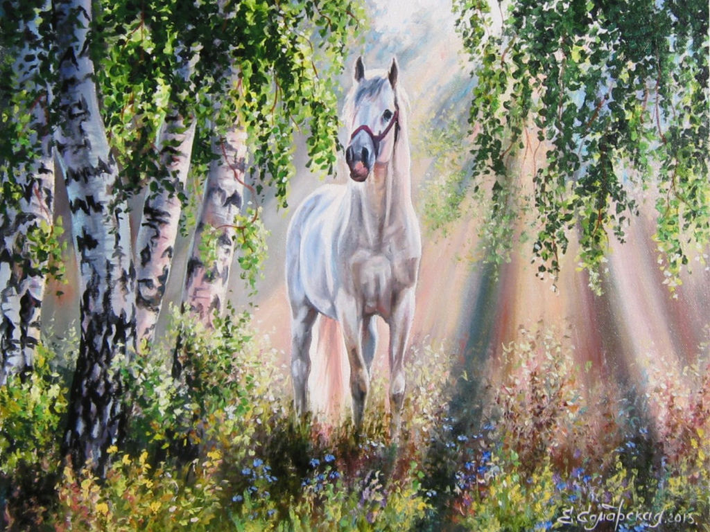 Вышивка крестиком 40х50см, Белая лошадь