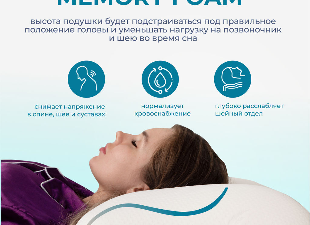 Подушка Асветида 50х70х14 Light с эффектом памяти(средней жесткости)