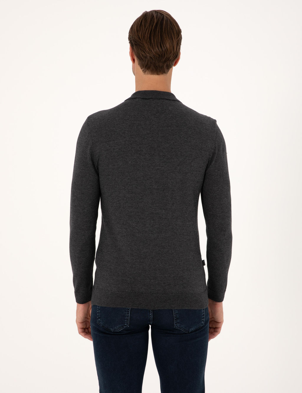 Antrasit Melanj Slim Fit Polo Yaka Basic Triko Kazak