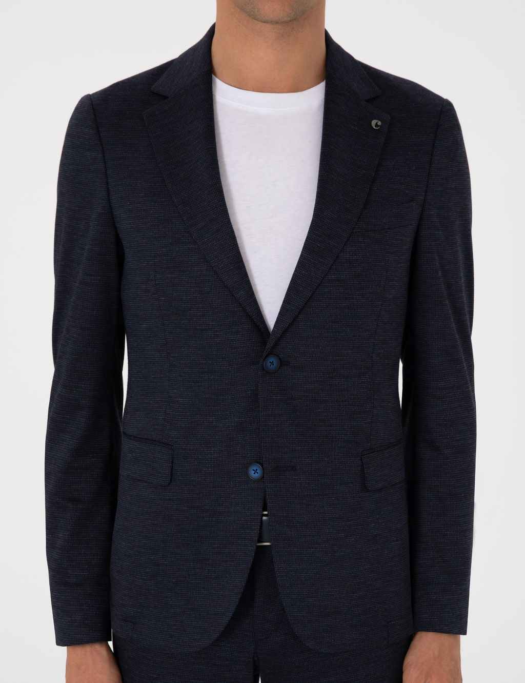Lacivert Slim Fit Mikro Desen Y_n Kar___ml_ Tak_m Elbise