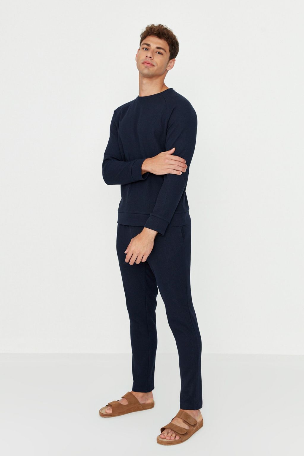 TRENDYOL MAN Lacivert Regular Fit Waffle Orme Pijama Tak?m? TMNAW23PT00015 - Trendyolmilla фото 2
