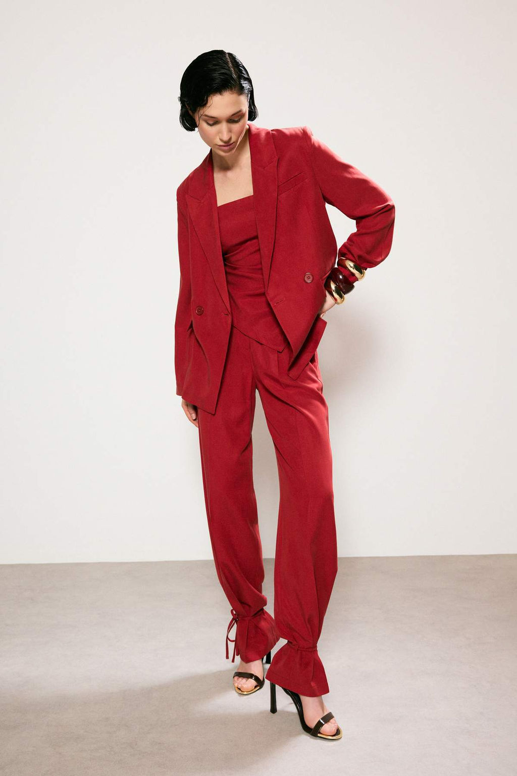 Trendyol Studio K?rm?z? Keten Gorunumlu Astarl? Dokuma Blazer Ceket TWOSS26BC00043 - Trendyolmilla фото 5