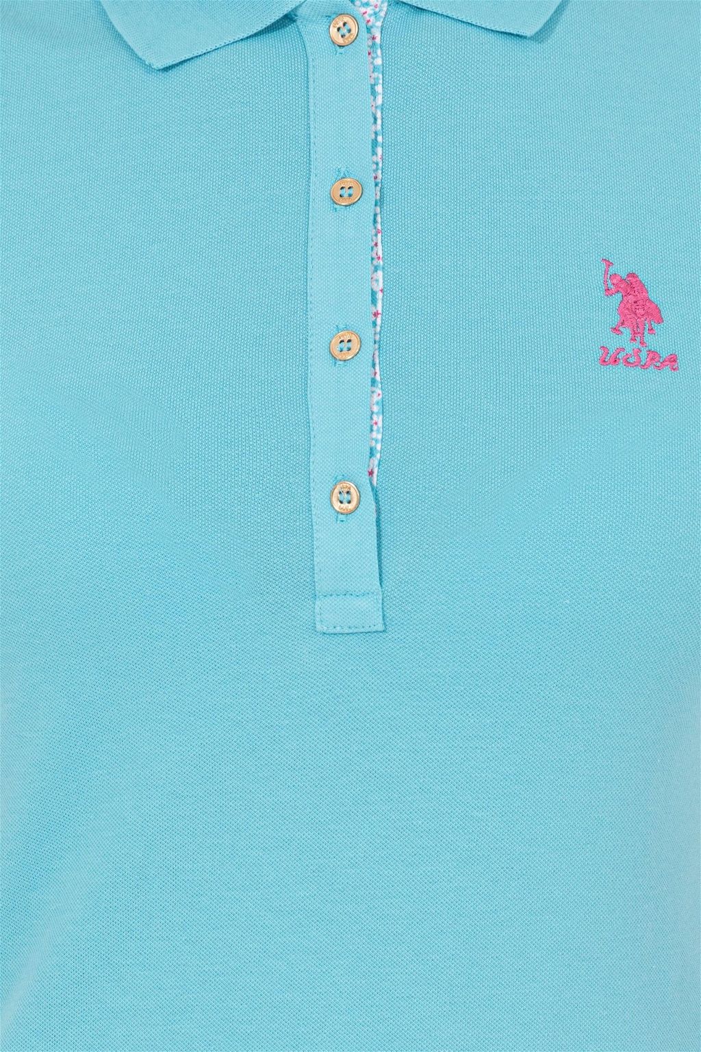 Женская бирюзовая футболка с воротником поло Basic - U.s. polo assn фото 6