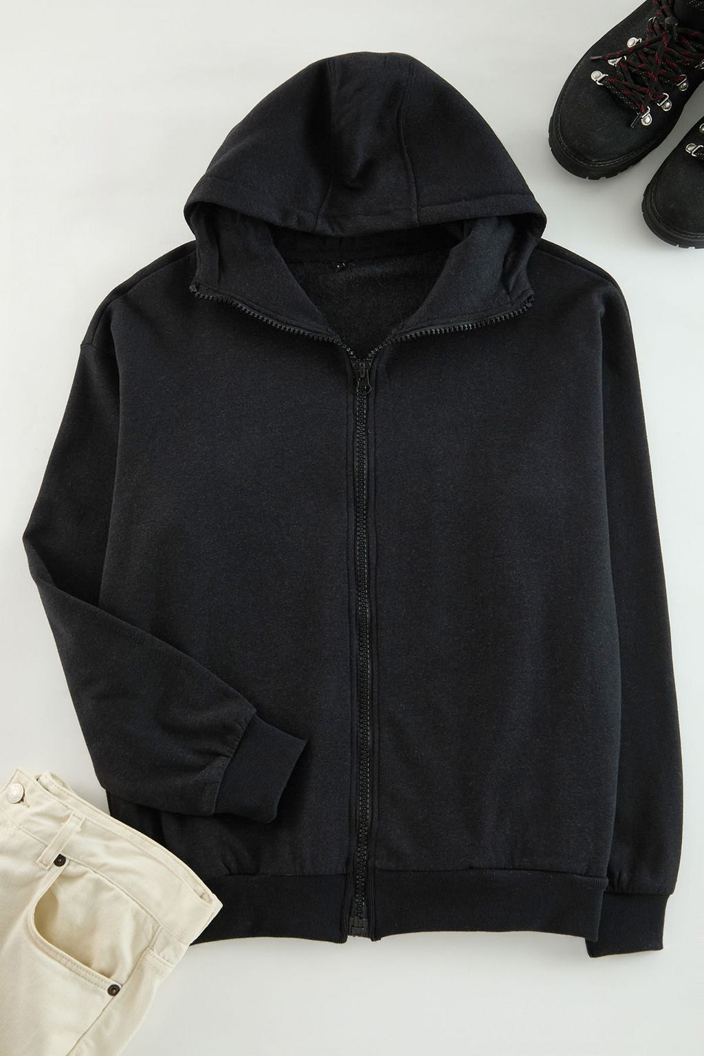 TRENDYOL MAN Antrasit Melanj Oversize/Genis Kesim Fermuarl? Ozel Yaka Pamuk Sweatshirt TMNAW24SW00049