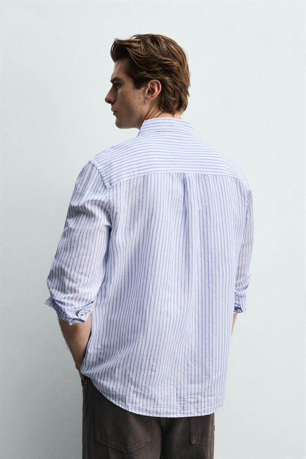 CAMISA REGULAR FIT LINO - ALGOD?N / Azul / Blanco - Zara фото 3