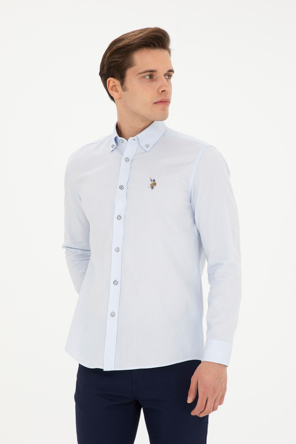 Мужская голубая базовая рубашка с длинным рукавом - U.s. polo assn фото 3