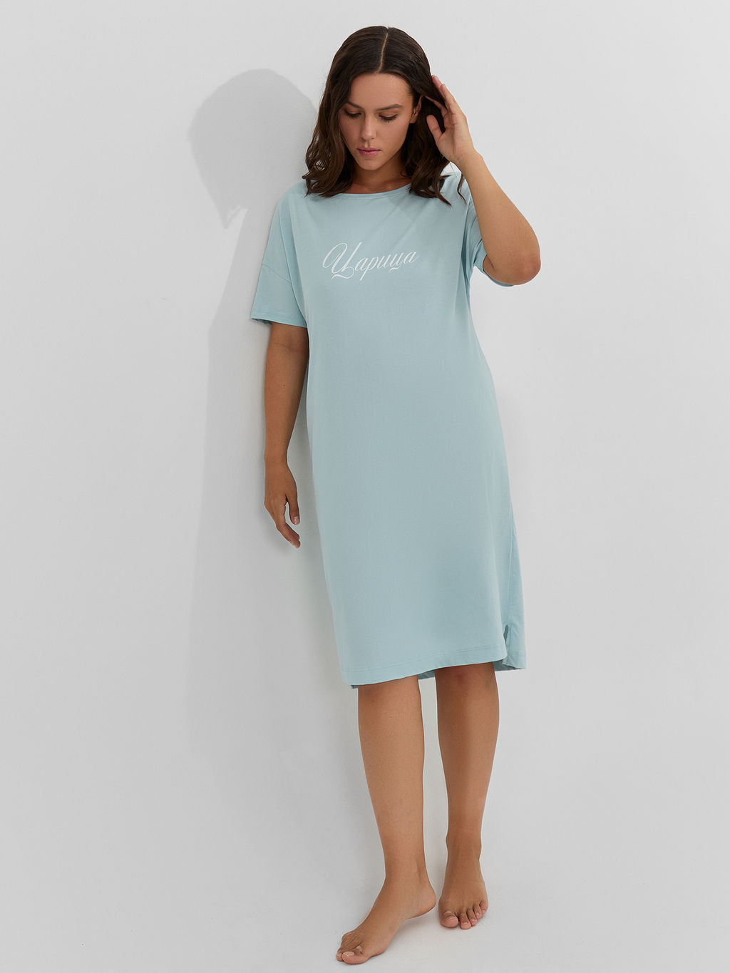Сорочка ночная женская голубая с надписью Царица - Mark formelle фото 4