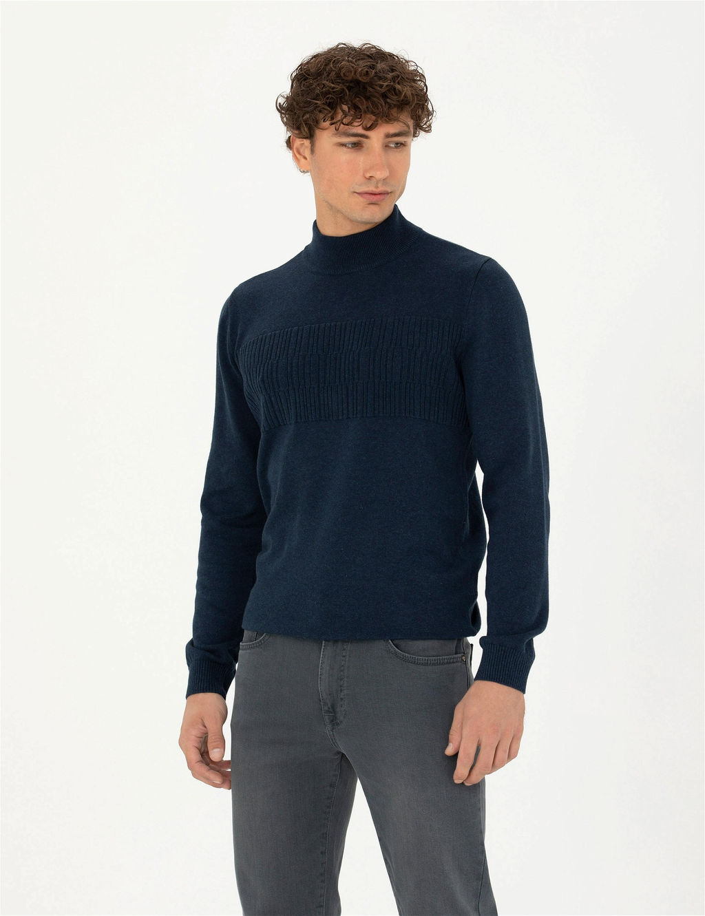 Lacivert Melanj Slim Fit Bal_k__ Yaka Triko Kazak - Pierre cardin фото 3