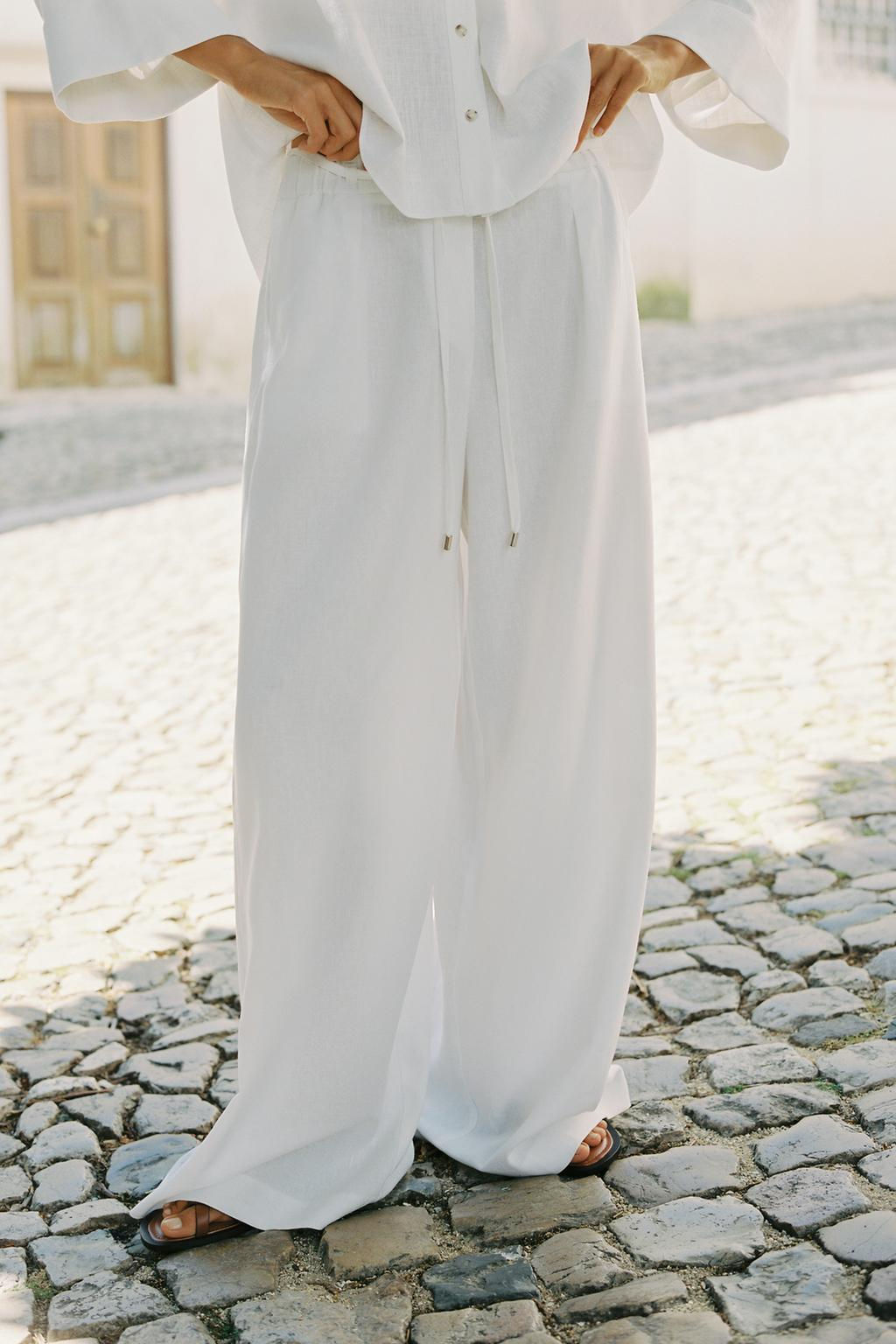 LINEN BLEND WIDE-LEG TROUSERS WITH BELT - Zara фото 18