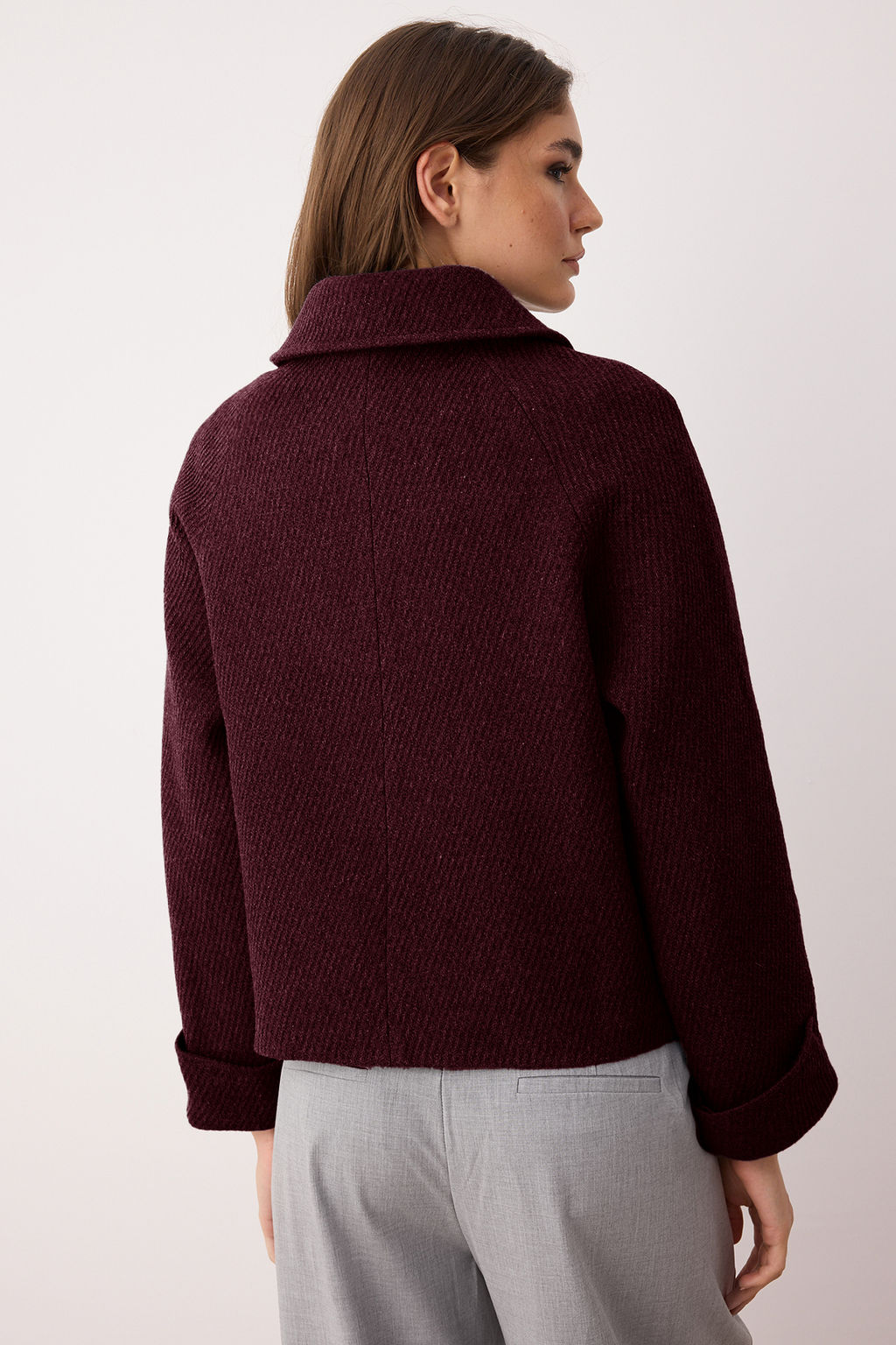 Gri Regular Kal?p Kase Triko Cep Detayl? Ince Ceket Mont TWOAW26MO00113 - Trendyolmilla фото 9