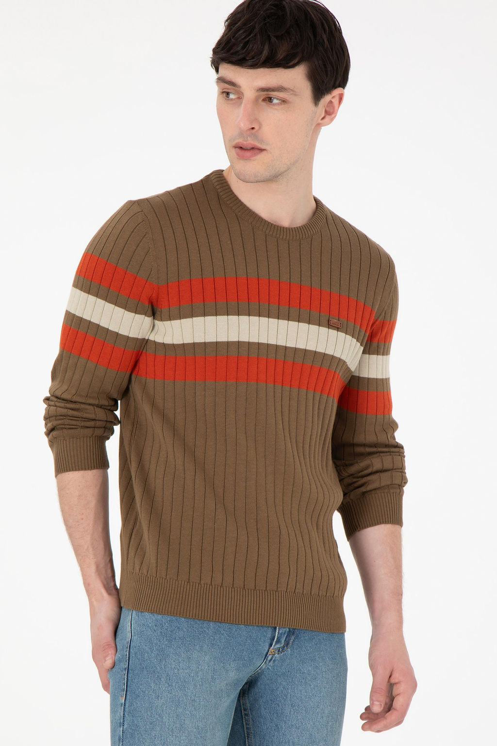 Erkek Slim Fit Bisiklet Yaka Haki Kazak - U.s. polo assn фото 3