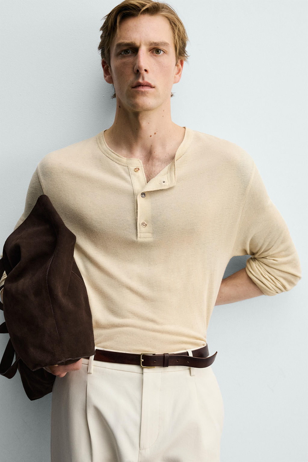 CAMISETA CUELLO PANADERO VISCOSA - LINO / Beige