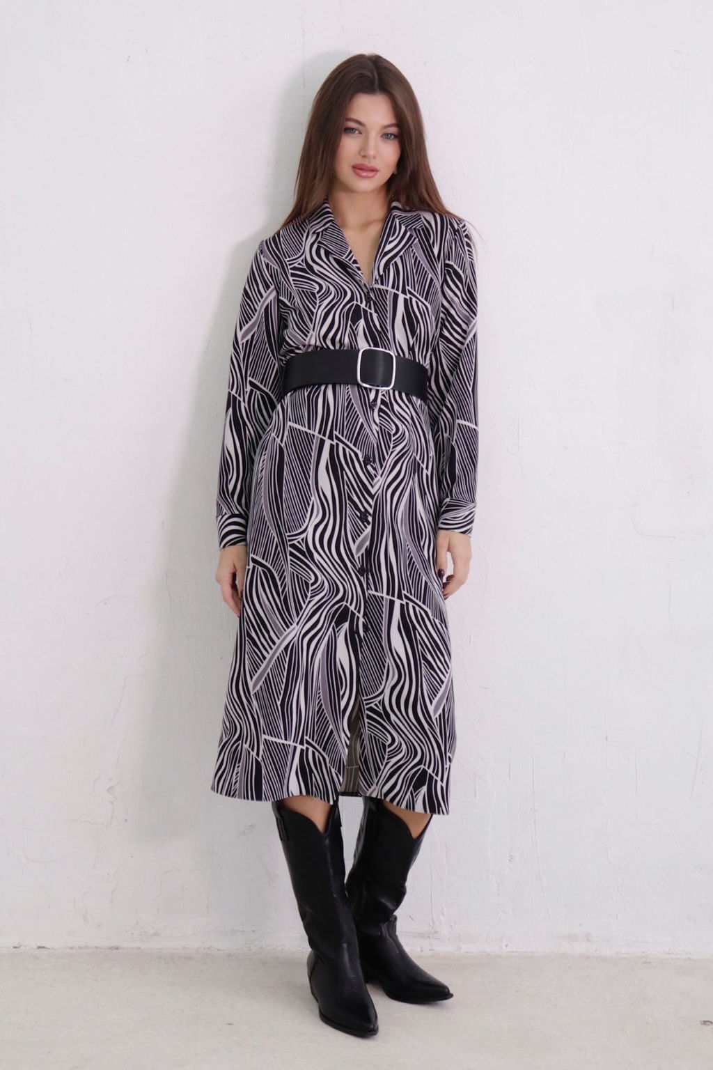 Платье-рубашка с английским воротником принт - Martichelli фото 387