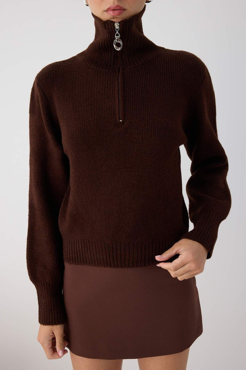 Wardrobe Essentials Kahverengi Yunlu Premium IplikFermuarl? Basic Triko Kazak | TWOAW26KZ00071 - Trendyolmilla фото 3