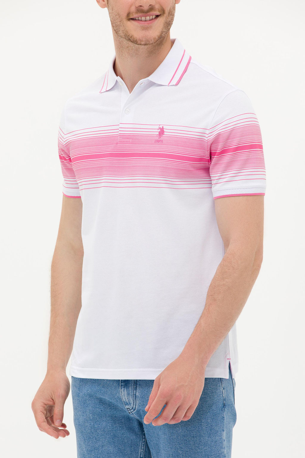 Мужская розовая футболка с воротником-поло - U.s. polo assn фото 20